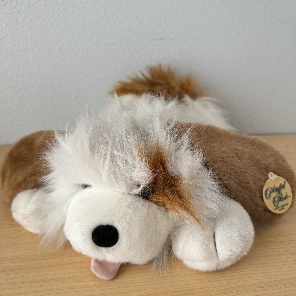 Vintage 80s‎ Large Stuffed Dog Brown White Floppy Chrisha Creation Playful Plush